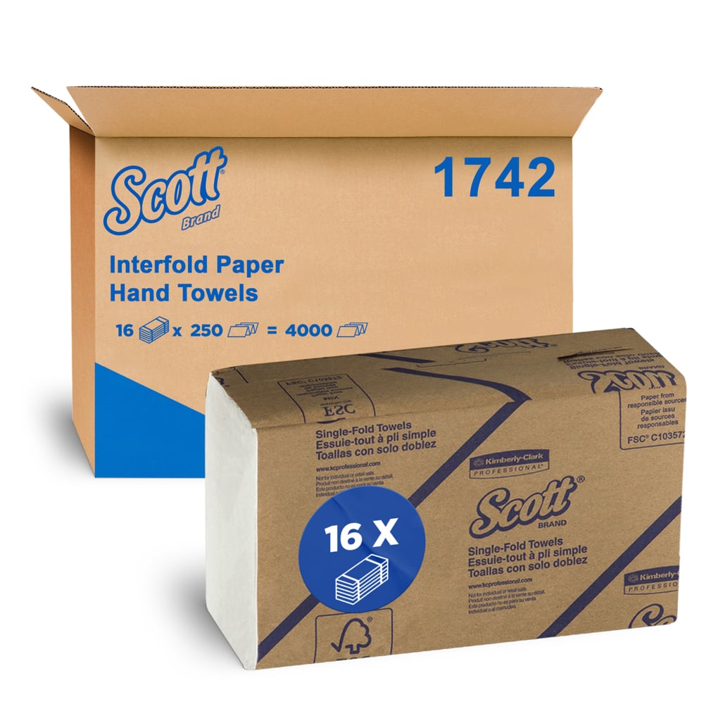 Scott Interfold Hand Towel 26.5 X 23.5cm Carton Of 16