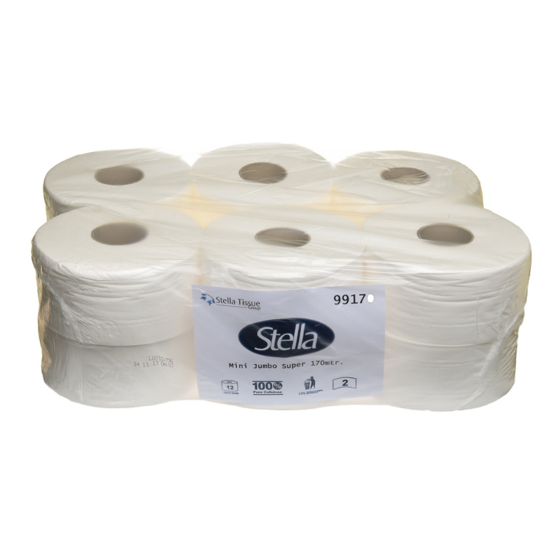 Stella Deluxe 2 Ply Mini Jumbo Roll 170m Carton of 12 Rolls