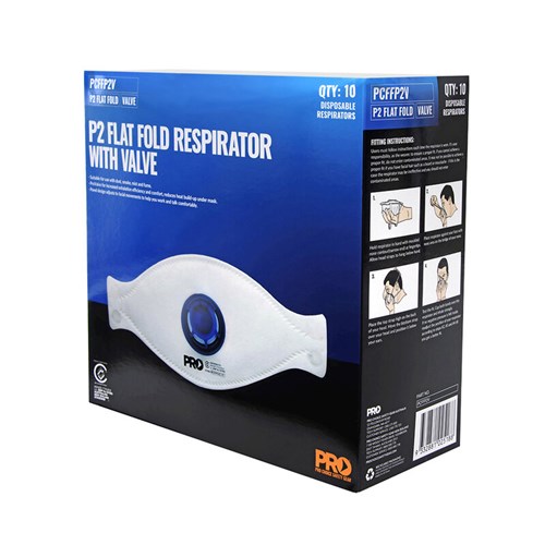 P2 Dust Masks Flat Fold+Valve Box Of 10
