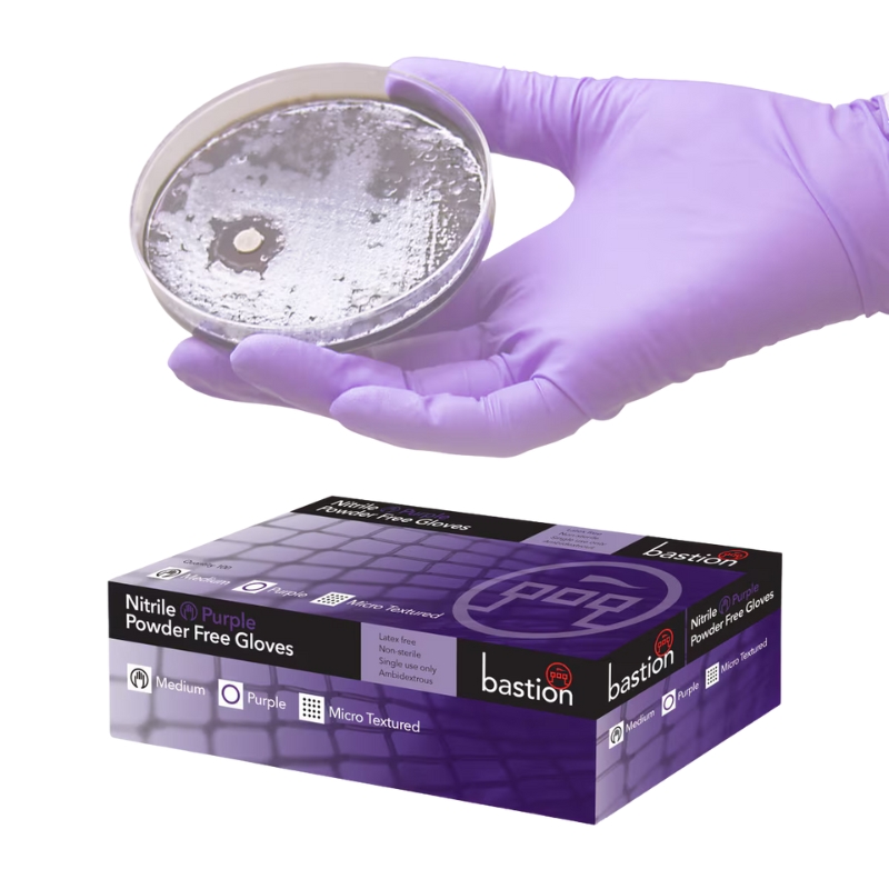 Bastion Nitrile Purple Powder Free Micro Textured Gloves Box Of 100
