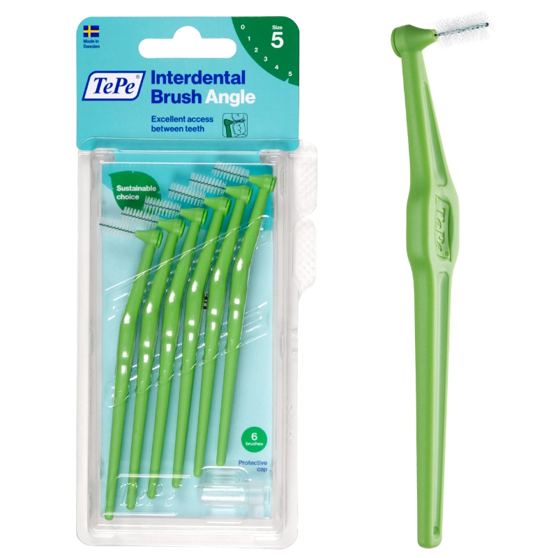 TePe Interdental Brush Angle Medium Green 0.8mm Pack Of 6