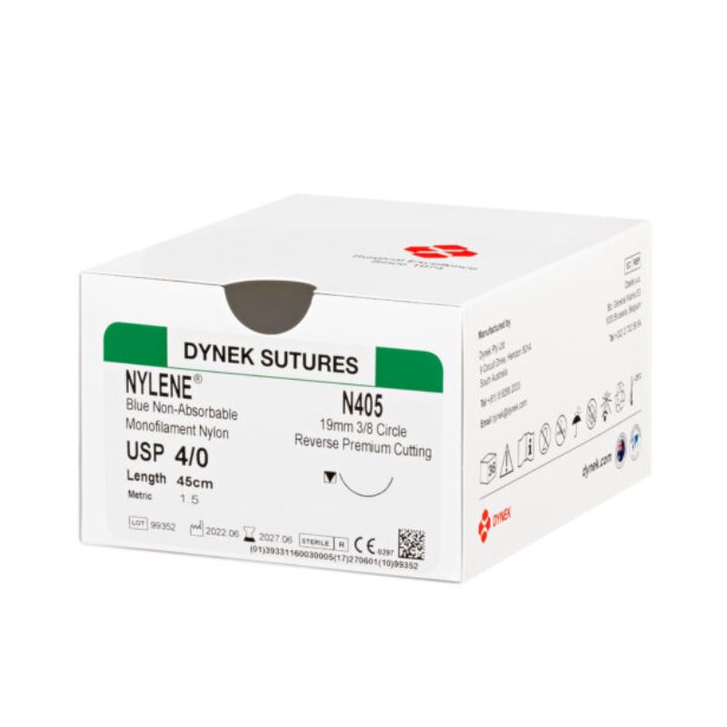 Dynek Nylene Blue Synthetic Non Absorbable 5/0x45cm On 19mm 3/8 Box Of 36