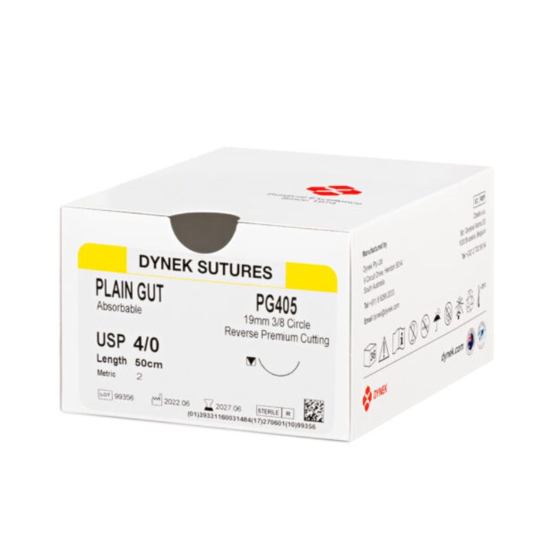 Dynek Surgical Catgut Plain Cut Natural Absorbable 3/0x50cm On 19mm 3/8 Box Of 36