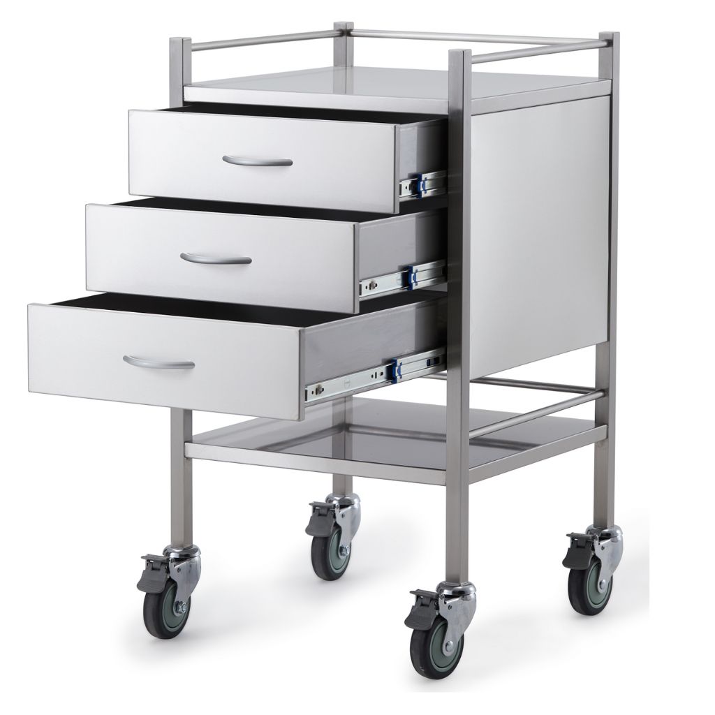 Pacific Medical Stainless Steel Trolley Single 3 Drawer