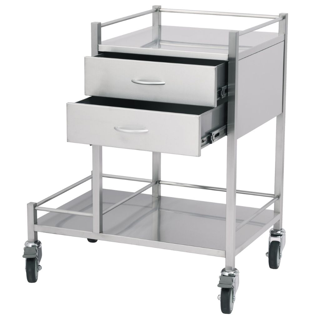 Pacific Medical Stainless Steel Oxygen Trolley Single 2 Drawer