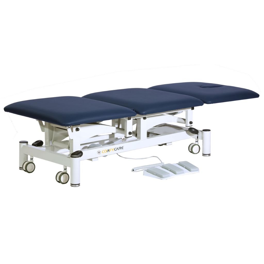 Pacific Medical 3 Section Electric Hi Lo Medical Couch 3 Motors Navy Blue