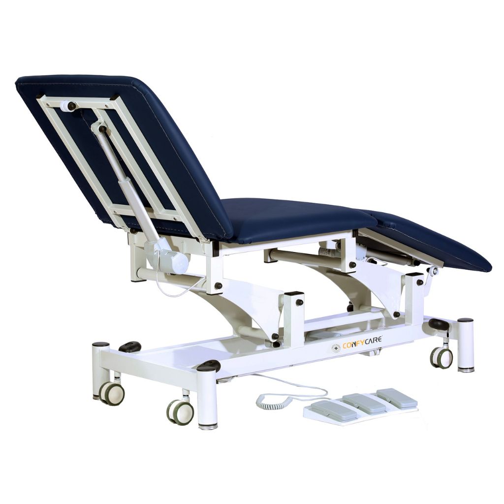 Pacific Medical 3 Section Electric Hi Lo Medical Couch 3 Motors Navy Blue
