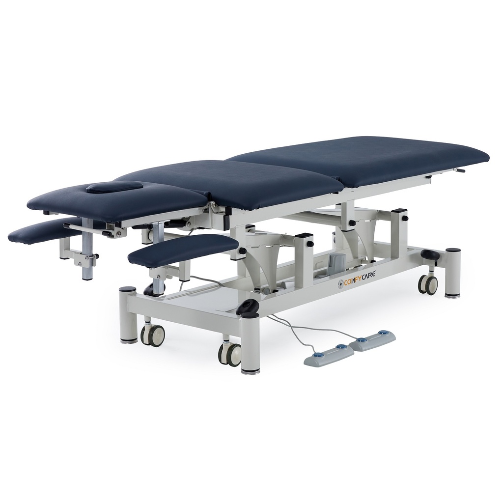 Pacific Medical 5 Section Electric Hi Lo Treatment Couch With Postural Drainage 2 Motors Navy Blue