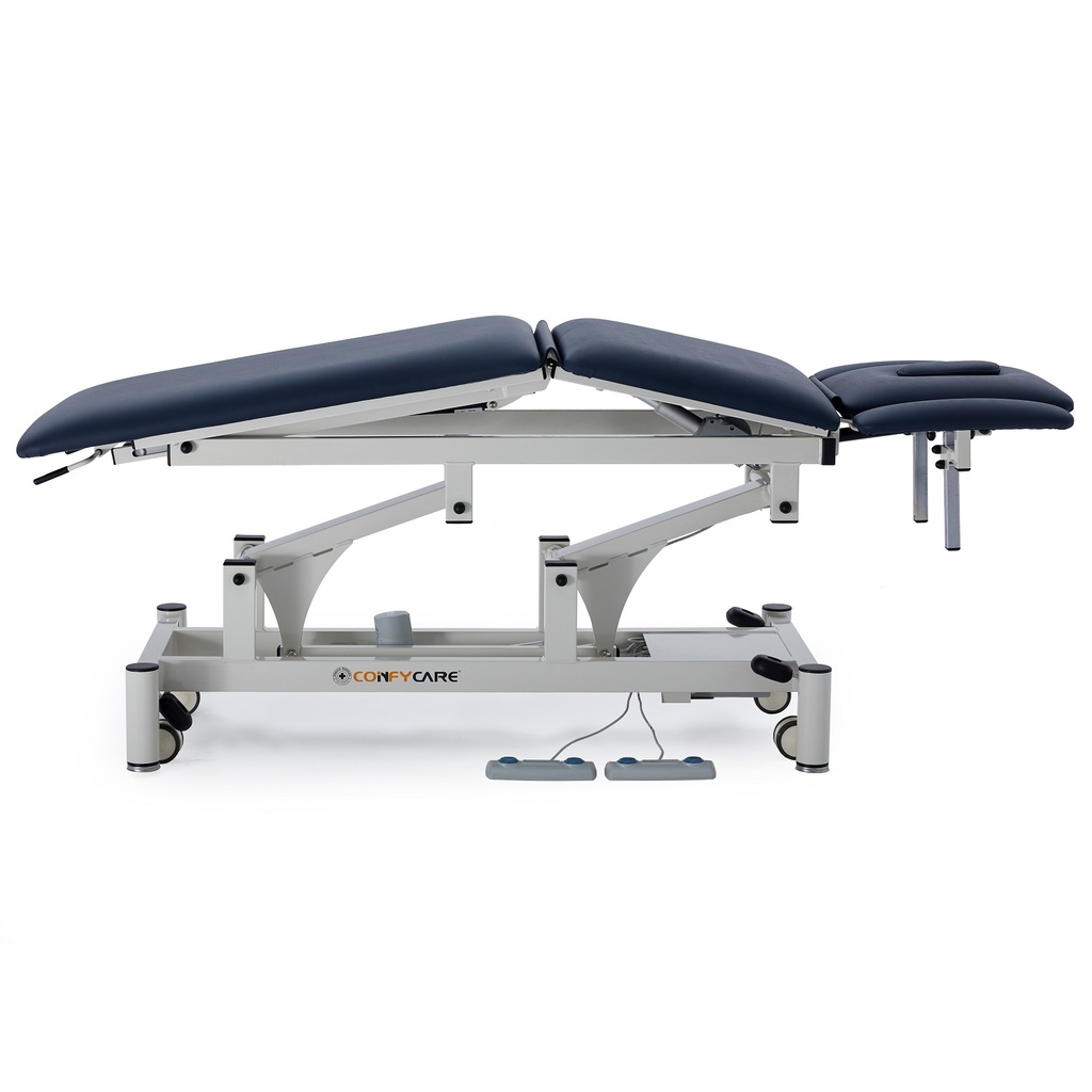 Pacific Medical 5 Section Electric Hi Lo Treatment Couch With Postural Drainage 2 Motors Navy Blue