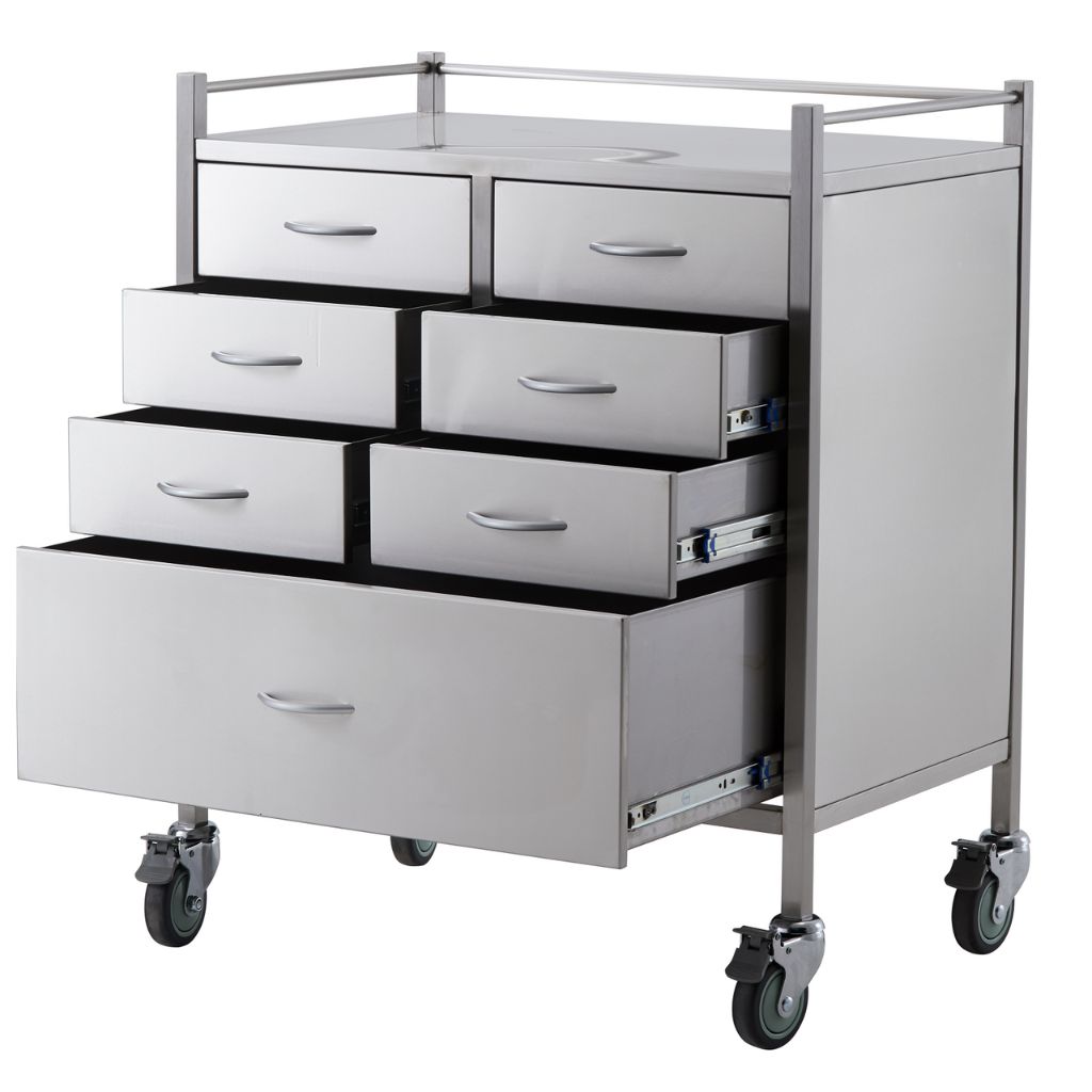 Pacific Medical Stainless Steel Resuscitation Trolley 7 Drawer
