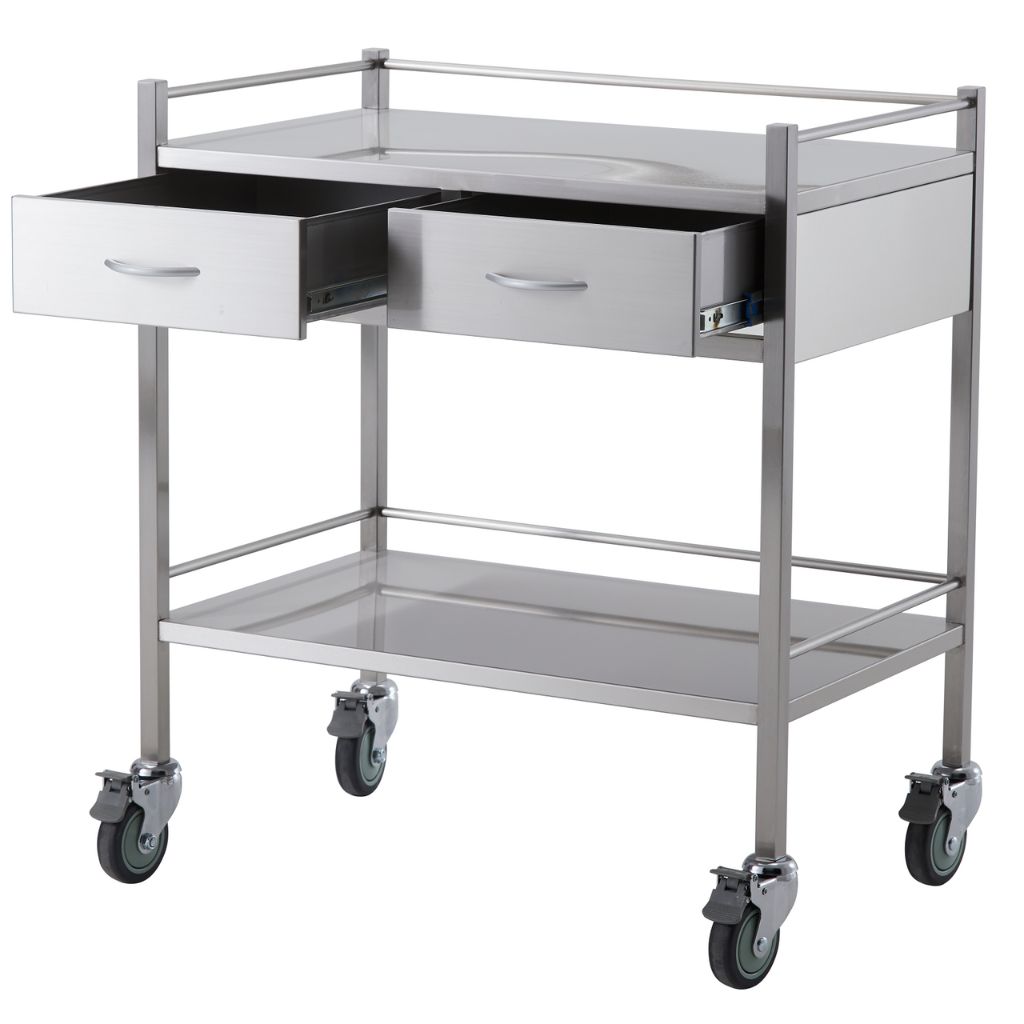 Pacific Medical Stainless Steel Trolley Double 2 Drawer Side By Side