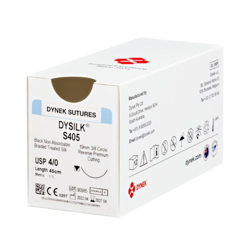 Dynek Dysilk Black Natural Non Absorbable 4/0x45cm On 16mm 3/8 Box Of 12