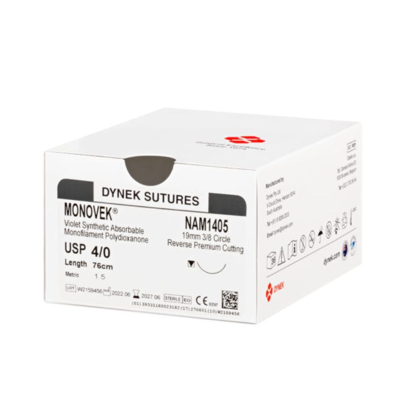 Dynek Monovek Synthetic Absorbable 5/0x45cm On 16mm 3/8 Dyed Violet Box Of 12