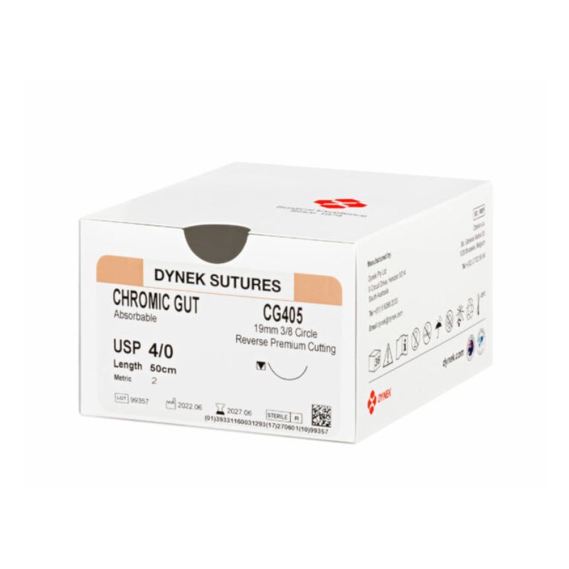 Dynek Surgical Catgut Chromic Cut Natural Absorbable 4/0x50cm On 16mm 3/8 Box Of 36