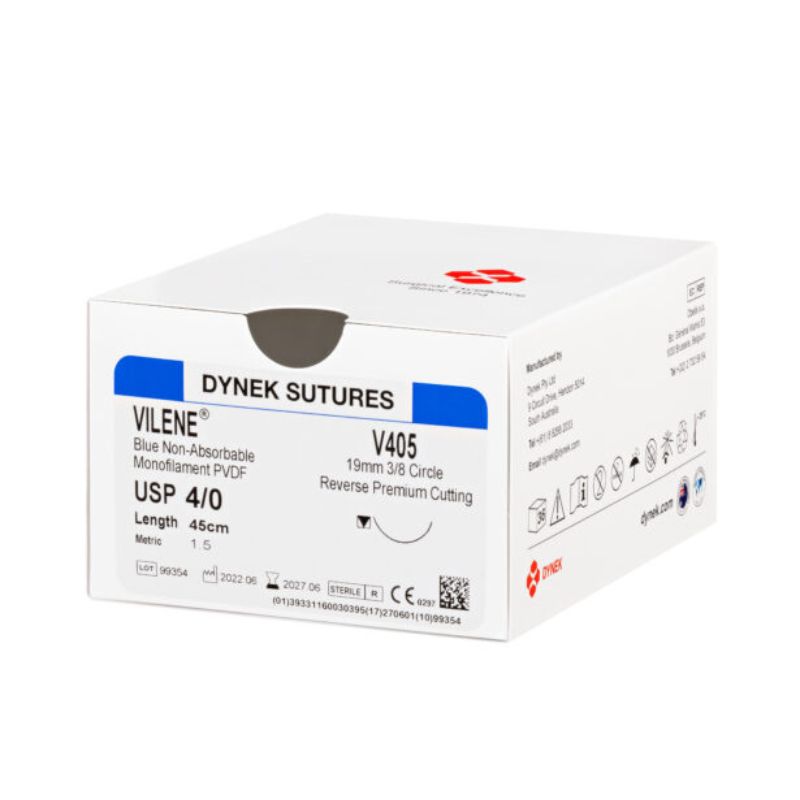 Dynek Vilene Blue Synthetic Non Absorbable 5/0x45cm On 16mm 3/8 Box Of 12