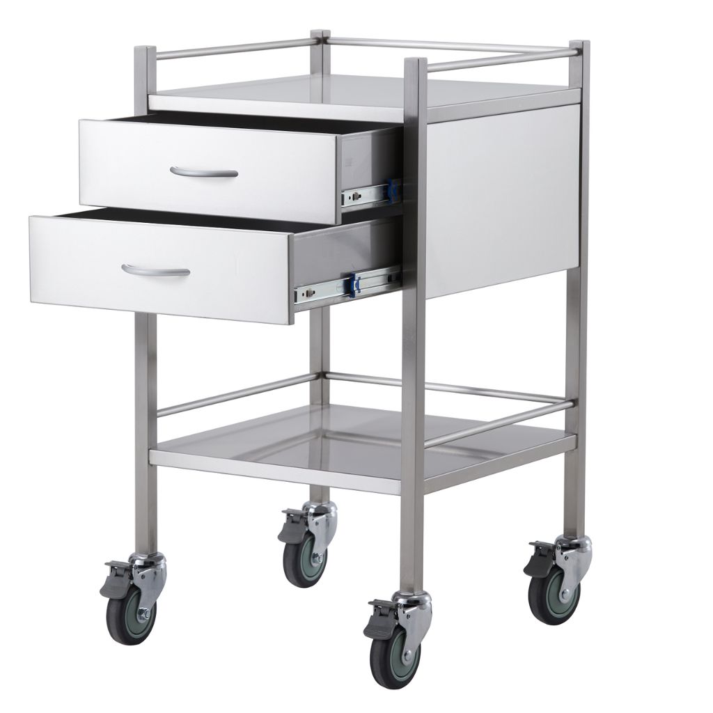 Pacific Medical Stainless Steel Trolley Single 2 Drawer