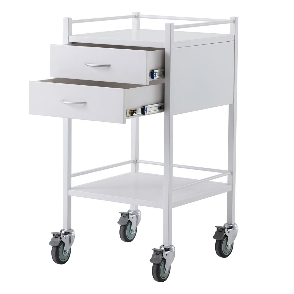 Pacific Medical Powder Coated Steel Trolley Single 2 Drawer