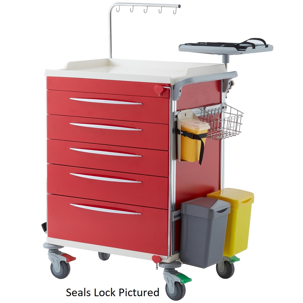 Pacific Medical Emergency Medical Trolley 5 Drawer Red