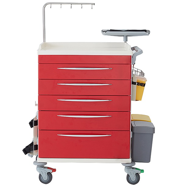 Pacific Medical Emergency Medical Trolley 5 Drawer Red
