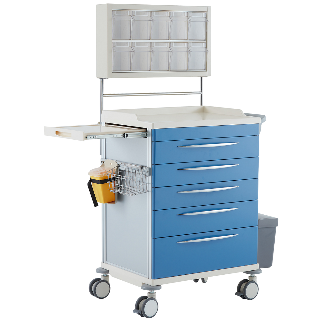Pacific Medical Anesthesia Medical Trolley 5 Drawer Blue