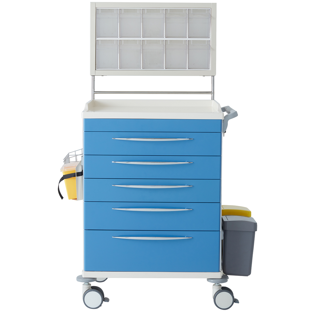 Pacific Medical Anesthesia Medical Trolley 5 Drawer Blue