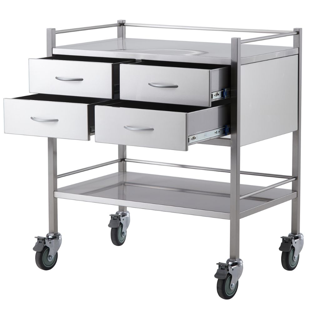 Pacific Medical Stainless Steel Trolley Double 4 Drawer 2 Over 2