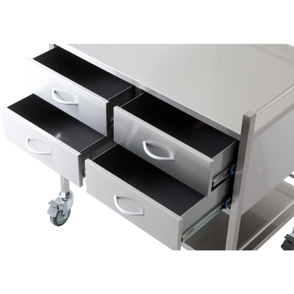Pacific Medical Stainless Steel Trolley Double 4 Drawer 2 Over 2
