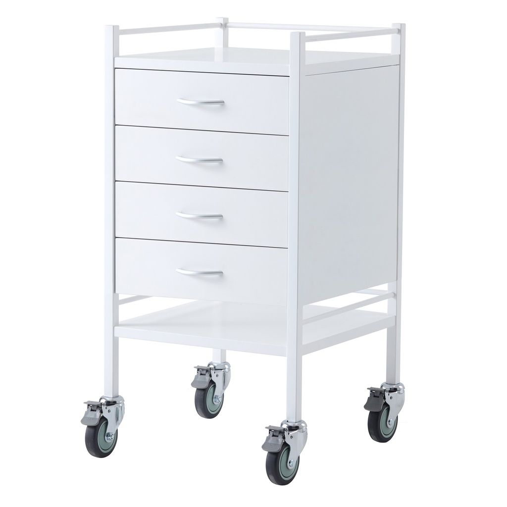 Pacific Medical Powder Coated Steel Trolley Single 4 Drawer