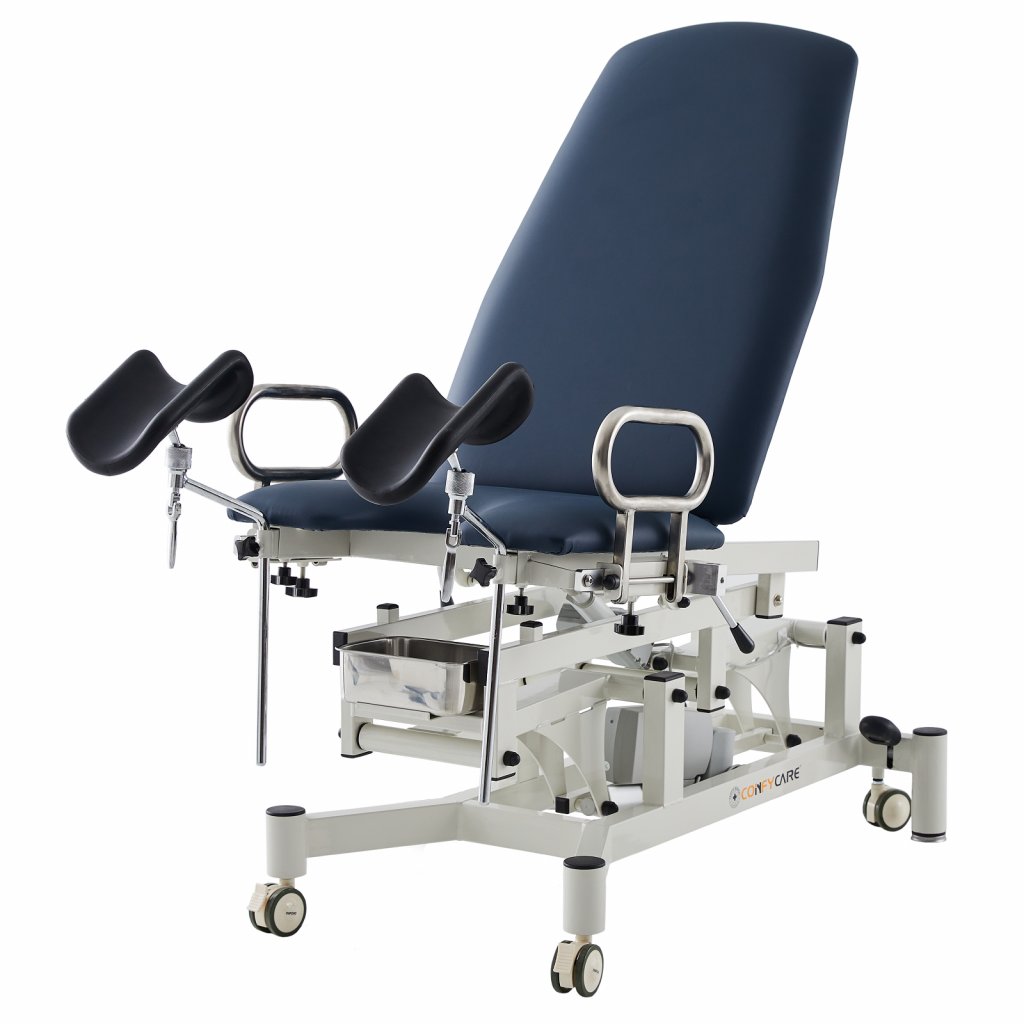 Pacific Medical Gynaecology Treatment Chair Gas Lift Back With Foot Stirrups Navy Blue