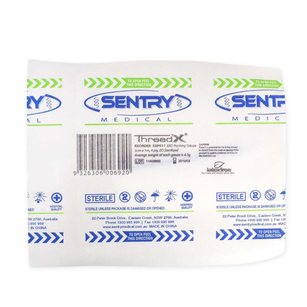 Sentry ThreadX XRD Packing Gauze 5cm x 2m Pack Of 100