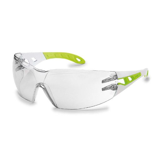 Uvex Pheos Glasses Small Face White/Green Frame Clear Lens