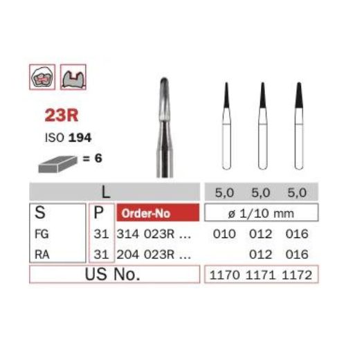 Diaswiss Tungsten Carbide FG Tapered Round End Bur 314 23R 012 Pack Of 5
