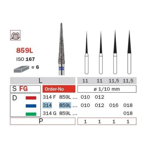 Diaswiss Diamond FG Long Needle Bur 314 859L 010 Fine Pack Of 5
