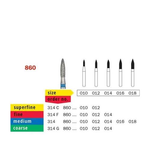 Diaswiss Diamond FG Short Flame Bur 314 860 514 012 Fine Pack Of 5