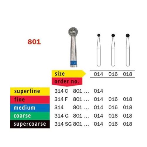 Diaswiss Diamond FG Round Bur 314 801 016 Coarse Pack Of 5