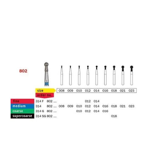 Diaswiss Diamond FG Round With Collar Bur 314 802 534 014 Coarse Pack Of 5