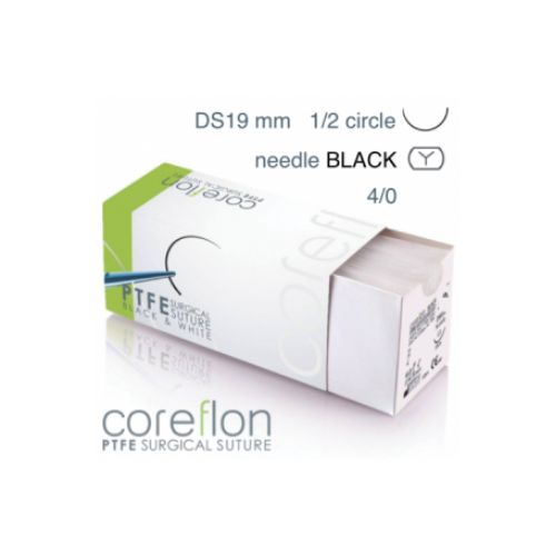 Coreflon Surgical Sutures PTFE 4/0 1/2 Circle Taper Cut 19mm DS Black Pack Of 12