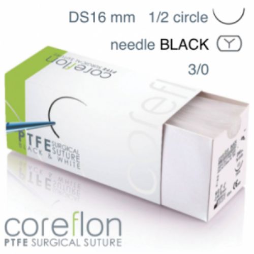 Coreflon Surgical Sutures PTFE 3/0 1/2 Circle Taper Cut 16mm DS Black Box Of 12