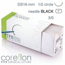 Coreflon Surgical Sutures PTFE 3/0 1/2 Circle Taper Cut 16mm DS Black Box Of 12