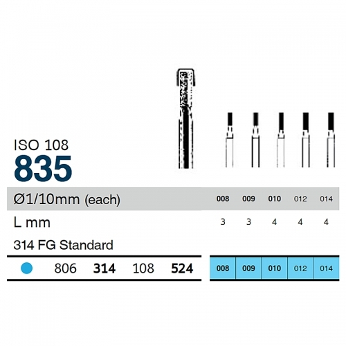 SS White Diamond FG Flat Fissure Bur 314 835 524 008 Medium Pack Of 5