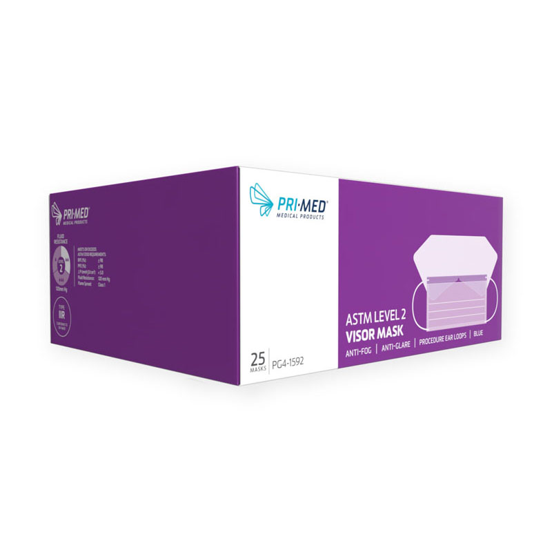 Primed Level 2 Surgical Antifog Visor Face Masks With Earloops Box Of 25