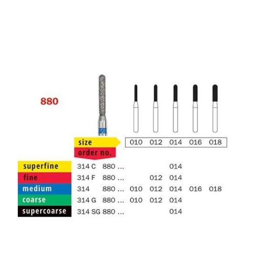 Diaswiss Diamond FG Round End Cylinder Bur 314 880 012 Coarse Pack Of 5