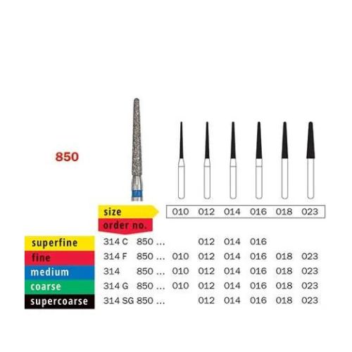 Diaswiss Diamond FG Long Round End Taper Bur 314 850 012 Extra-Fine Pack Of 5