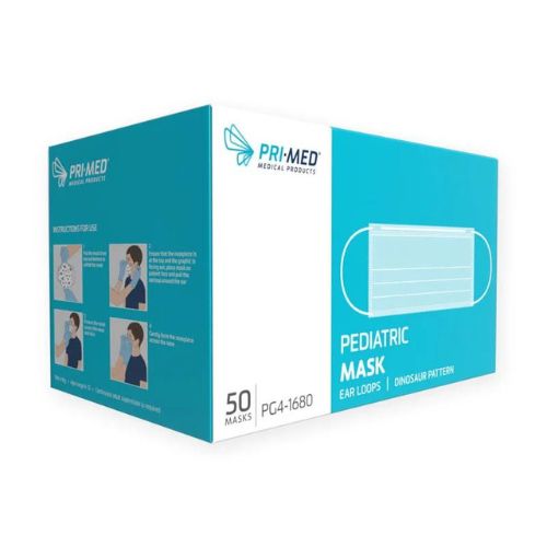 Primed Primasaurus Child Pediatric Face Masks With Earloops Box Of 50