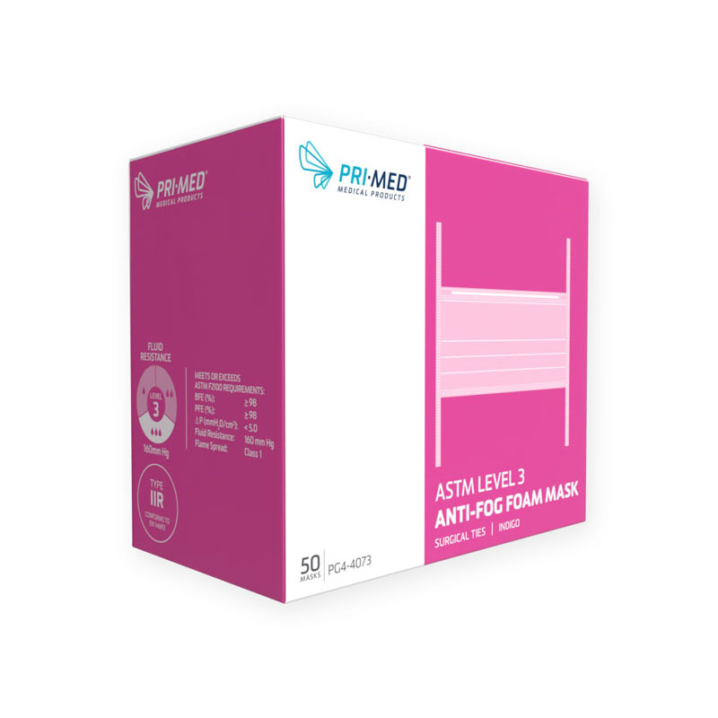 Primed Level 3 Surgical Anti-Fog Face Masks Tie On Box Of 50