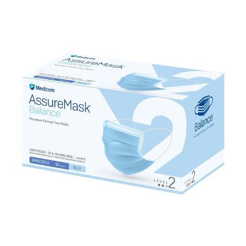 Medicom Assure Balance Procedure Face Masks with Earloops Level 2 Blue Pack Of 50