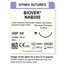 Dynek Biovek Synthetic Absorbable 3/0x45cm On 19mm 3/8 Dyed Violet Sutures Box Of 12
