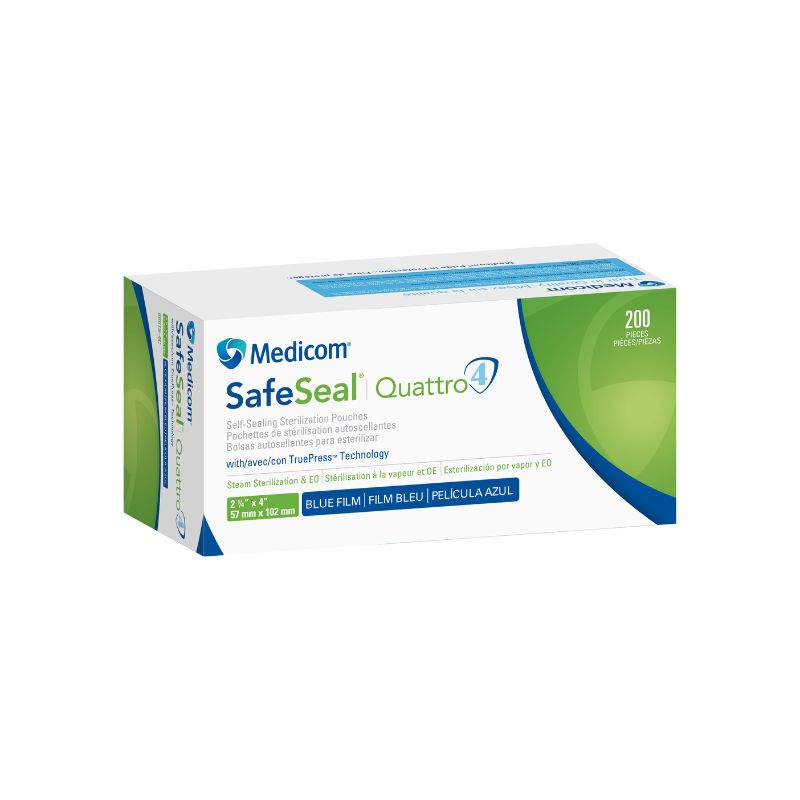 Medicom SafeSeal Quattro Self Sealing Sterilisation Pouches 57x102mm Box Of 200