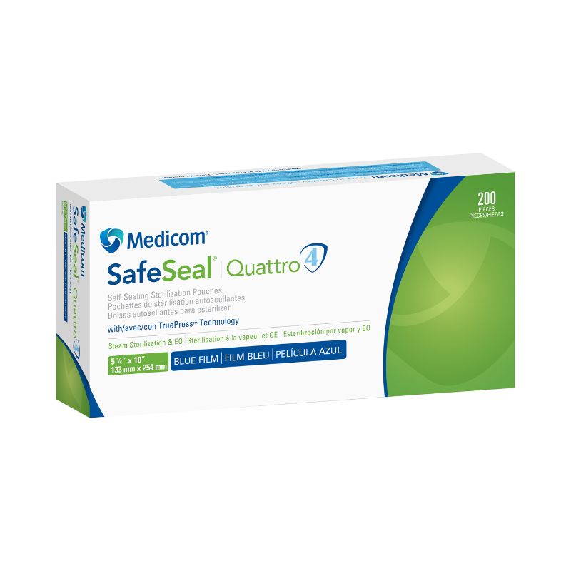 Medicom SafeSeal Quattro Self Sealing Sterilisation Pouches 133x254mm Box Of 200