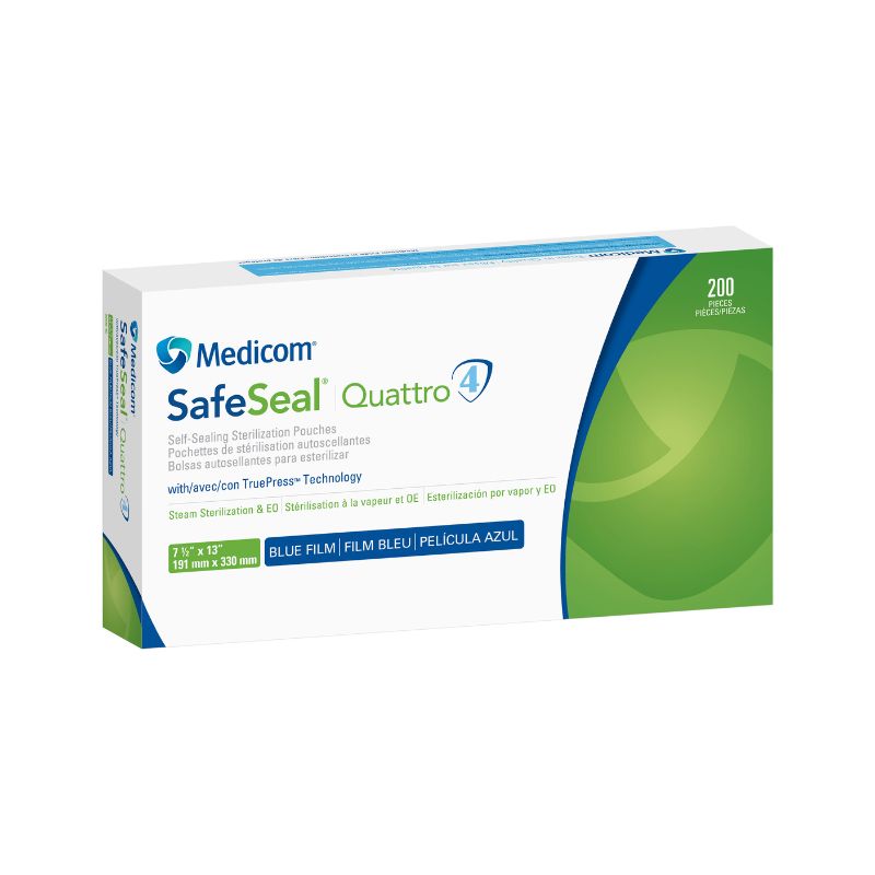 Medicom SafeSeal Quattro Self Sealing Sterilisation Pouches 191x330mm Box Of 200